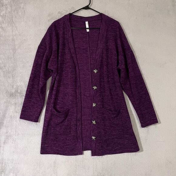 Per Seption Concept Womens Purple Cardigan Sweater Size Large Buttons Pockets - Picture 2 of 10